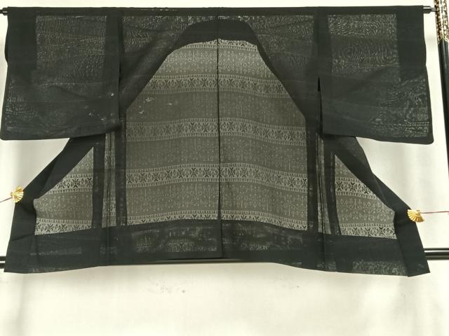 平和屋着物▽羽織 スリーシーズン 春夏秋 塵除け 横段文 黒地 正絹 逸品 AAAZ1099fy