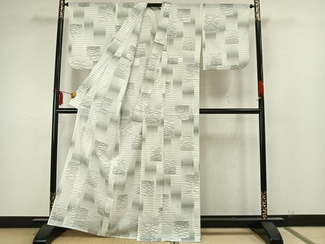 平和屋着物*夏物 小紋 絽 市松露芝文 洗える着物 AAAZ1335fy