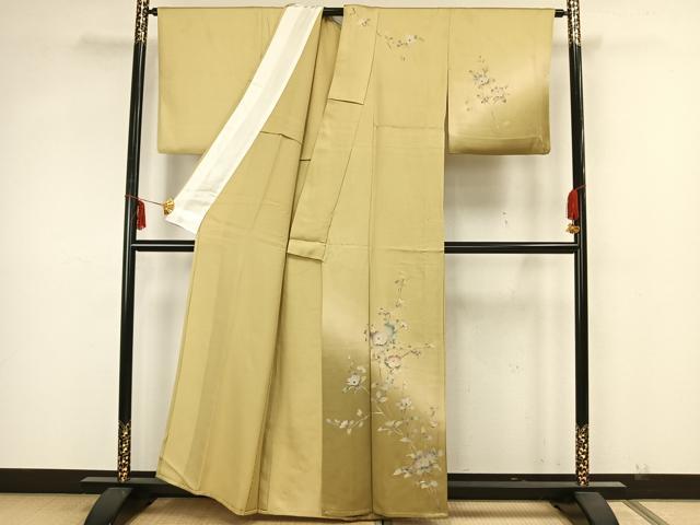 平和屋着物▽訪問着 単衣 草花文 金彩 正絹 逸品 AAAZ1398fy
