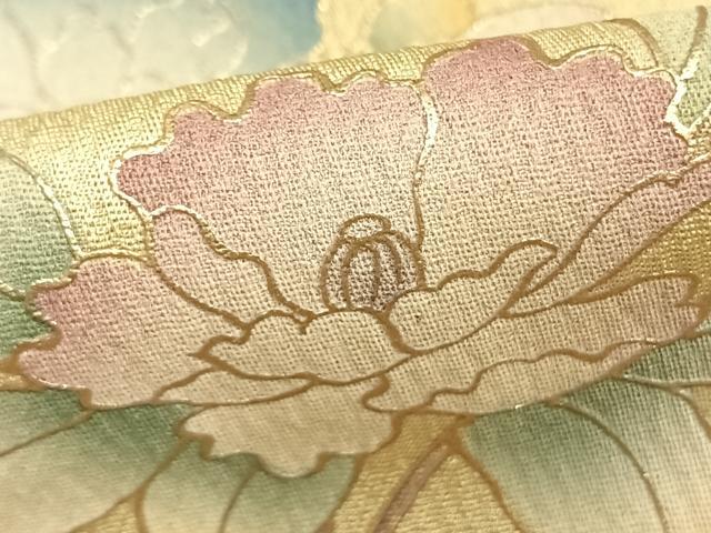 平和屋着物▽訪問着 単衣 草花文 金彩 正絹 逸品 AAAZ1398fy