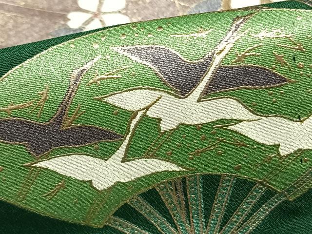 平和屋着物▽訪問着 単衣 扇面花鳥文 金彩 洗える着物 AAAZ1403fy