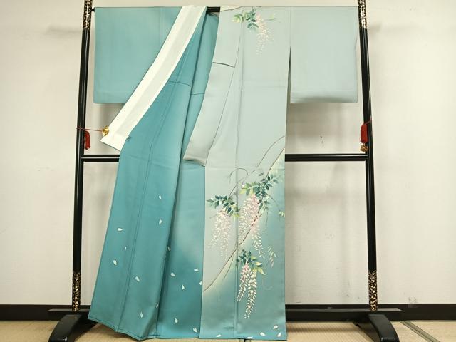 平和屋着物▽訪問着 単衣 作家物 草花文 銀彩 正絹 逸品 AAAZ1424fy