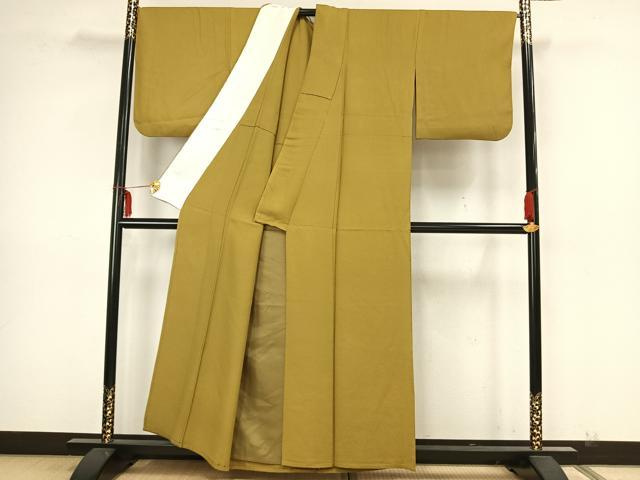 平和屋着物▽上質な色無地 単衣 芥子色 正絹 逸品 AAAZ1429fy