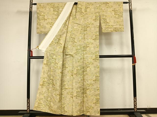 平和屋着物▽上質な紬 単衣 風景文 正絹 逸品 AAAZ1440fy