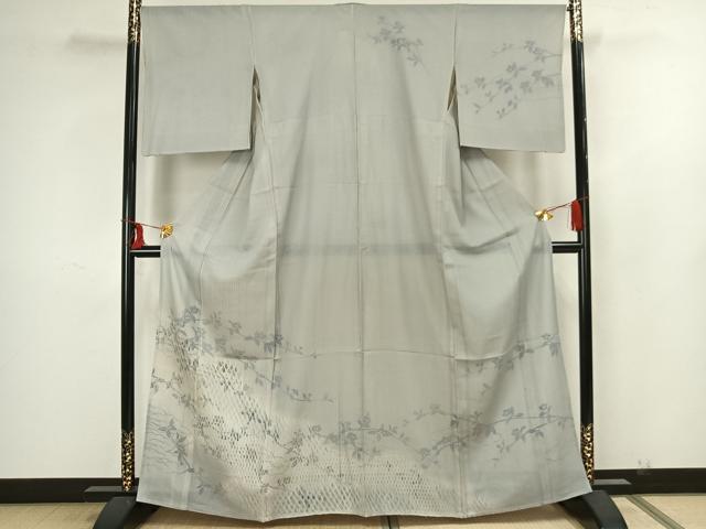 平和屋着物▽訪問着 無双 紗袷 紗×絽 手描き 枝花文 正絹 逸品 AAAZ1444fy