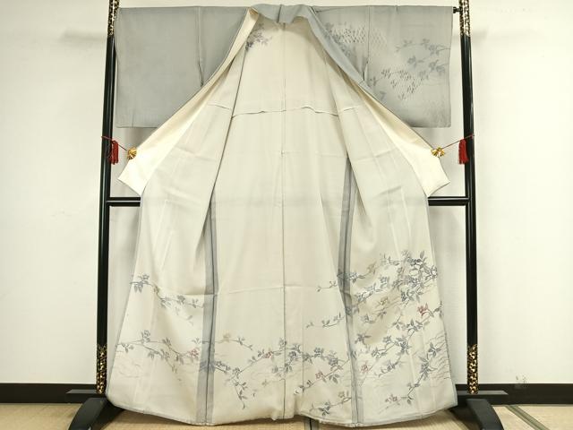 平和屋着物▽訪問着 無双 紗袷 紗×絽 手描き 枝花文 正絹 逸品 AAAZ1444fy