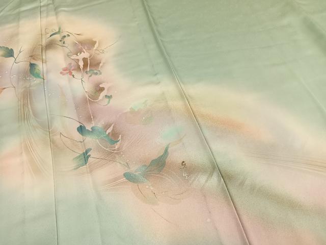 平和屋着物▽訪問着 単衣 草花文 暈し染め 金彩 正絹 逸品 未使用 AAAZ1447fy