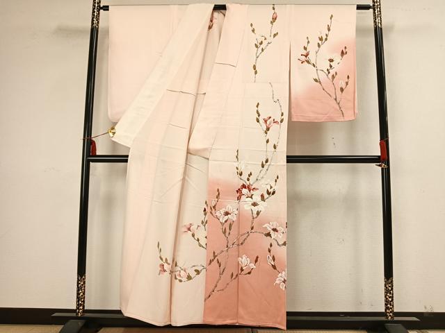 平和屋着物▽訪問着 単衣 手描き 枝花文 正絹 逸品 AAAZ1451fy