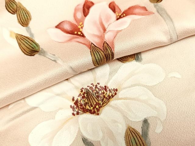 平和屋着物▽訪問着 単衣 手描き 枝花文 正絹 逸品 AAAZ1451fy