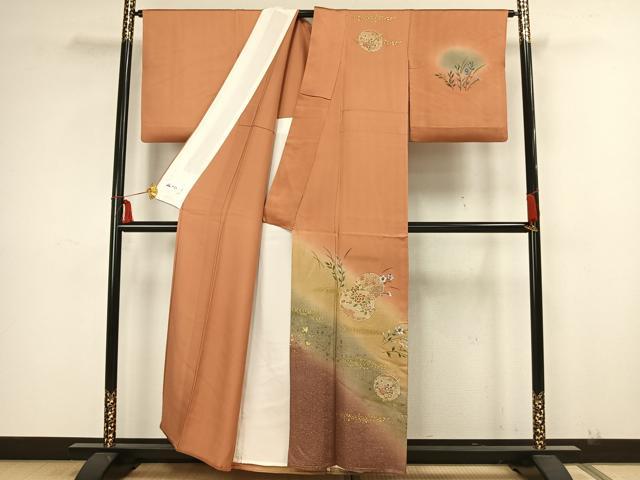平和屋着物▽訪問着 単衣 中国三大刺繍 汕頭刺繍 スワトウ刺繍 雪輪花文 暈し染め 金銀彩 正絹 逸品 AAAZ1452fy
