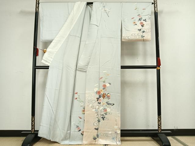 平和屋着物▽訪問着 単衣 花鳥文 正絹 逸品 AAAZ1453fy