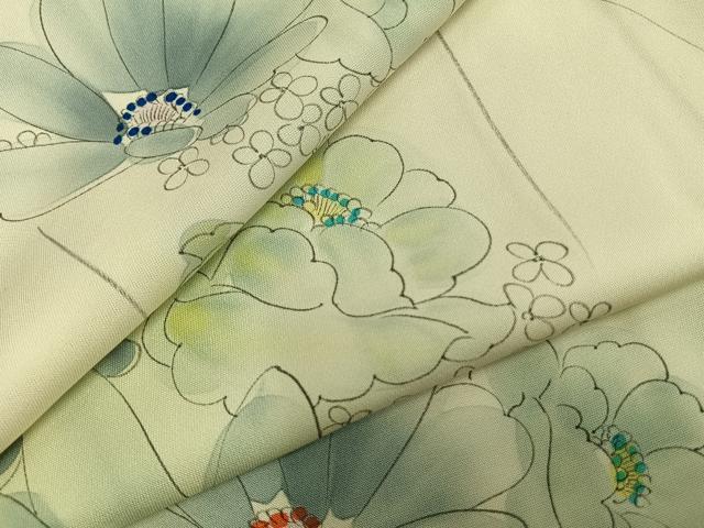 平和屋着物▽上質な小紋 単衣 手描き 草花文 暈し染め 反端付き 正絹 逸品 AAAZ1454fy