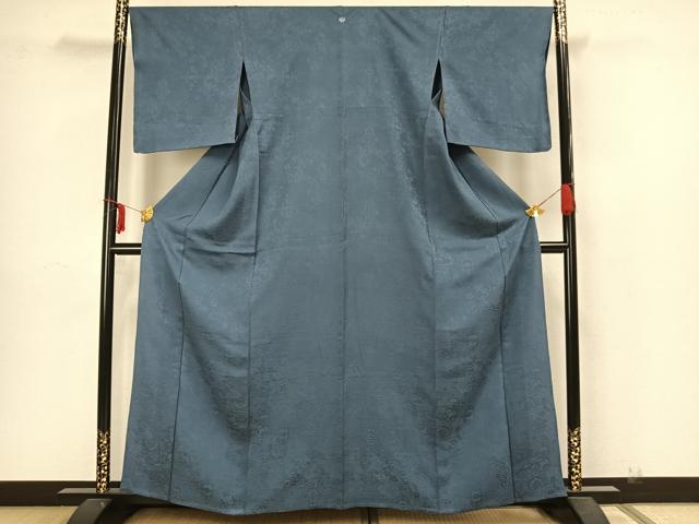 平和屋着物▽上質な色無地 単衣 草花地紋 御召御納戸色 正絹 逸品 未使用 AAAZ1456fy