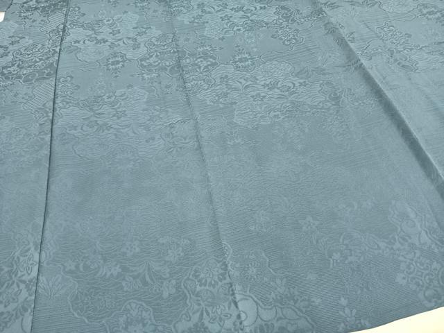 平和屋着物▽上質な色無地 単衣 草花地紋 御召御納戸色 正絹 逸品 未使用 AAAZ1456fy