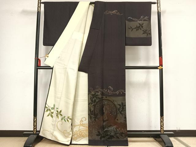 平和屋着物▽訪問着 単衣 人物花文 金彩 正絹 逸品 AAAZ1470fy