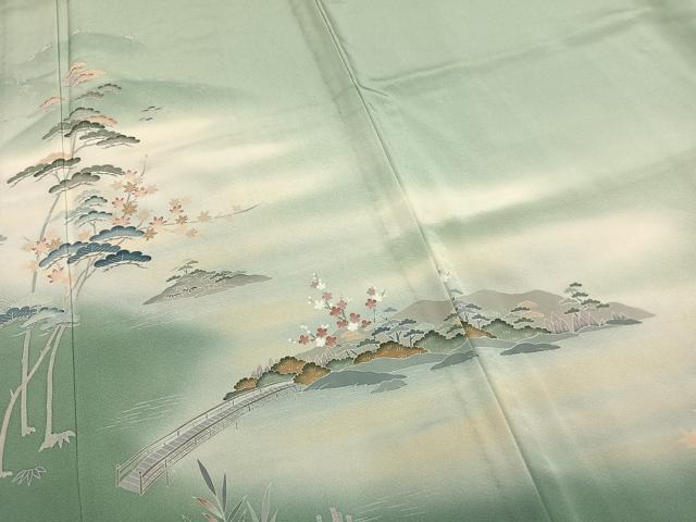 平和屋着物▽訪問着 単衣 作家物 風景文 暈し染め 正絹 逸品 AAAZ1480fy