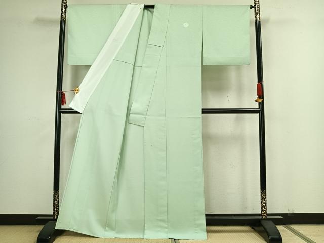 平和屋着物▽上質な色無地 単衣 唐草地紋 夏虫色 正絹 逸品 AAAZ1481fy