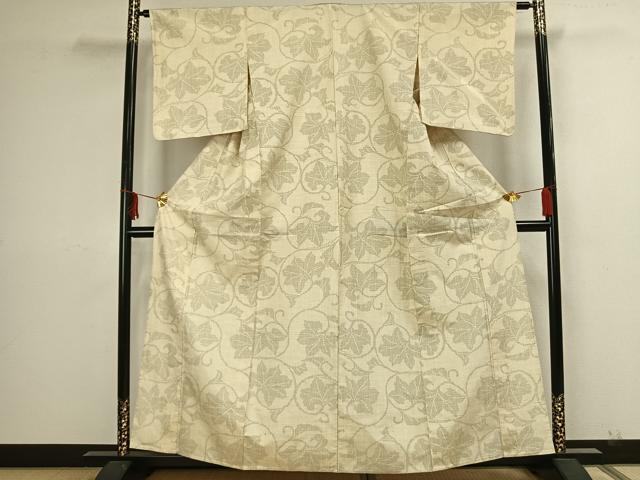 平和屋着物▽上質な紬 単衣 唐草文 正絹 逸品 AAAZ1484fy
