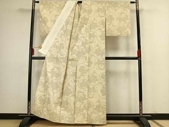 平和屋着物▽上質な紬 単衣 唐草文 正絹 逸品 AAAZ1484fy