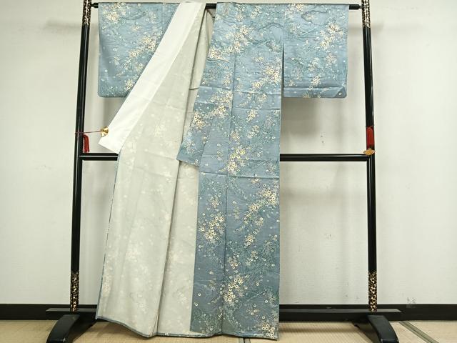 平和屋着物▽上質な小紋 単衣 雲取り草花文 正絹 逸品 AAAZ1488fy