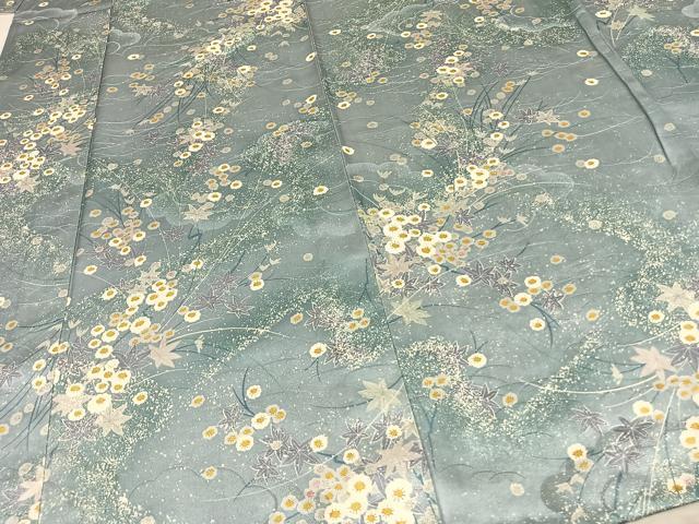 平和屋着物▽上質な小紋 単衣 雲取り草花文 正絹 逸品 AAAZ1488fy