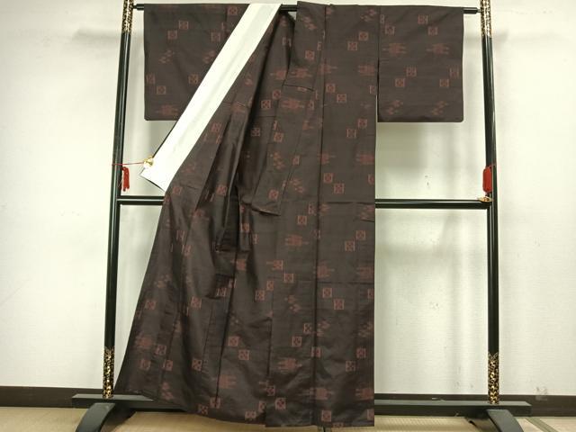 平和屋着物▽上質な紬 単衣 絣柄 正絹 逸品 AAAZ1499fy