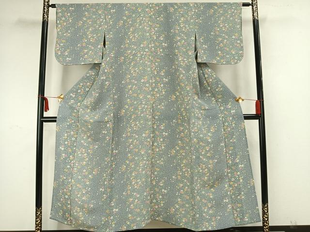 平和屋着物▽上質な小紋 単衣 草花文 正絹 逸品 AAAZ1504fy