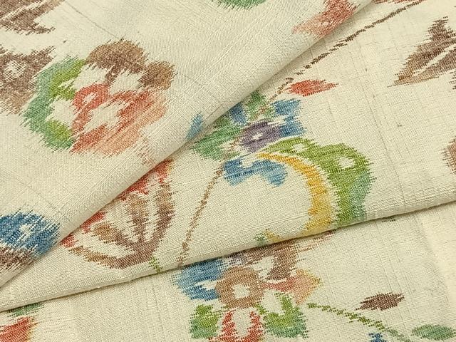 平和屋着物▽上質な紬 単衣 草花文 正絹 逸品 AAAZ1511fy