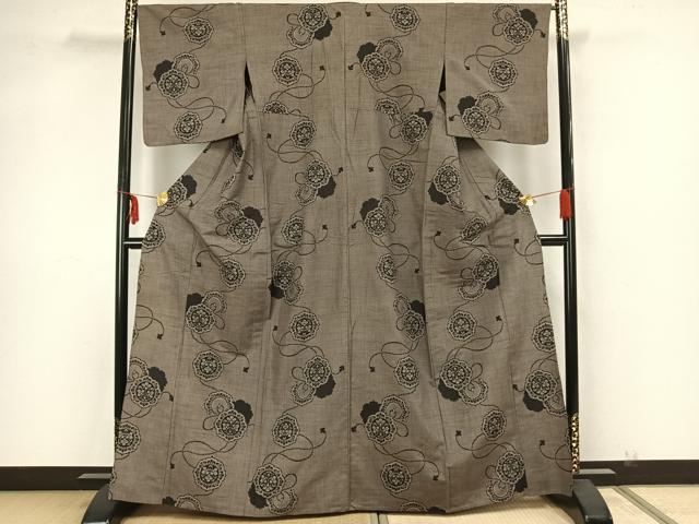 平和屋着物▽上質な紬 単衣 吉祥花文 正絹 逸品 AAAZ1514fy