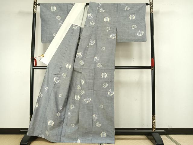 平和屋着物▽上質な紬 単衣 地紙花文 正絹 逸品 AAAZ1518fy