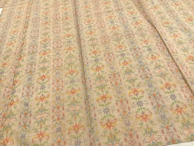平和屋着物▽上質な紬 単衣 幾何学花文 正絹 逸品 未使用 AAAZ1526fy