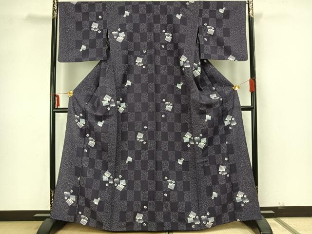 平和屋着物▽小紋 単衣 舞桜文 源氏香 洗える着物 AAAZ1530fy