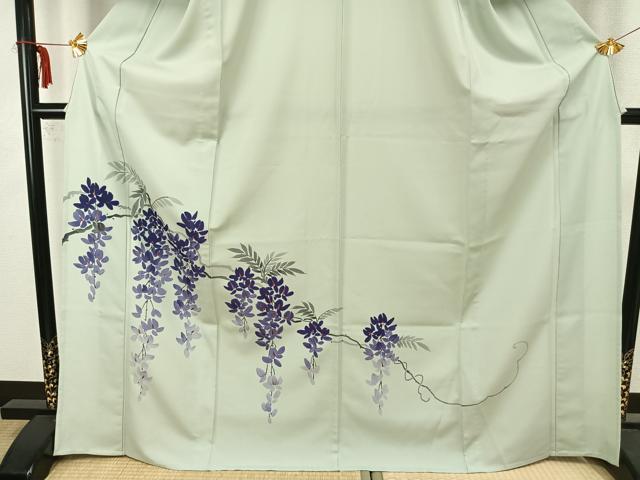 平和屋着物▽訪問着 単衣 手描き 枝花文 正絹 逸品 AAAZ1539fy