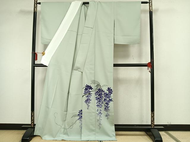 平和屋着物▽訪問着 単衣 手描き 枝花文 正絹 逸品 AAAZ1539fy