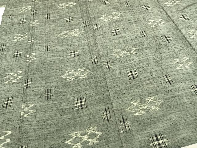 平和屋着物▽上質な紬 単衣 幾何学文様 正絹 逸品 AAAZ1549fy