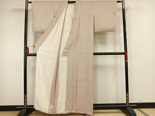 平和屋着物▽上質な小紋 単衣 麻の葉文様 正絹 逸品 AAAZ1551fy