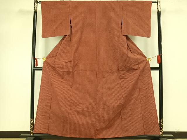 平和屋着物▽上質な紬 単衣 縞 正絹 逸品 AAAZ1558fy