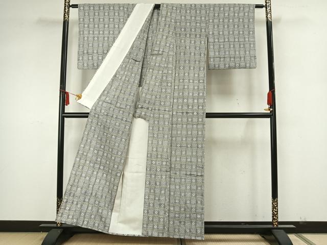 平和屋着物▽上質な紬 単衣 琉球絣文様 正絹 逸品 AAAZ1563fy