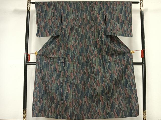 平和屋着物▽本塩沢 単衣 幾何学文 正絹 逸品 AAAZ1564fy
