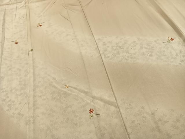 平和屋着物▽訪問着 単衣 刺繍 舞葉文 金糸 正絹 逸品 AAAZ1571fy