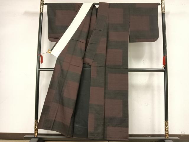 平和屋着物▽上質な紬 単衣 色紙文 正絹 逸品 AAAZ1577fy