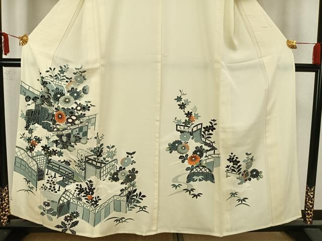 平和屋着物▽訪問着 単衣 刺繍 風景草花文 金彩 正絹 逸品 AAAZ1584fy