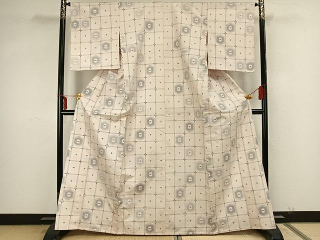 平和屋着物▽上質な紬 単衣 色紙亀甲文様 正絹 逸品 AAAZ1586fy