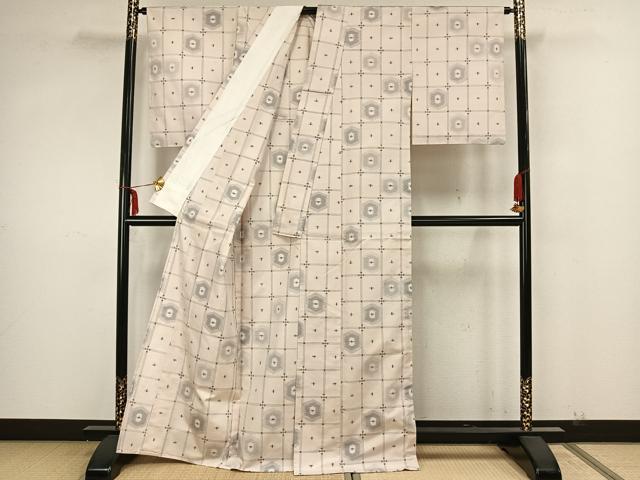 平和屋着物▽上質な紬 単衣 色紙亀甲文様 正絹 逸品 AAAZ1586fy