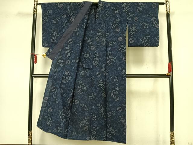 平和屋着物▽上質な紬 単衣 草花文 正絹 逸品 AAAZ1596fy