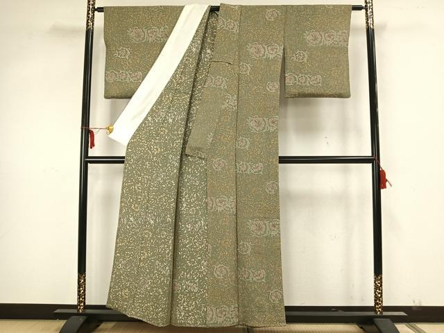 平和屋着物▽上質な小紋 単衣 草花文 正絹 逸品 AAAZ1599fy
