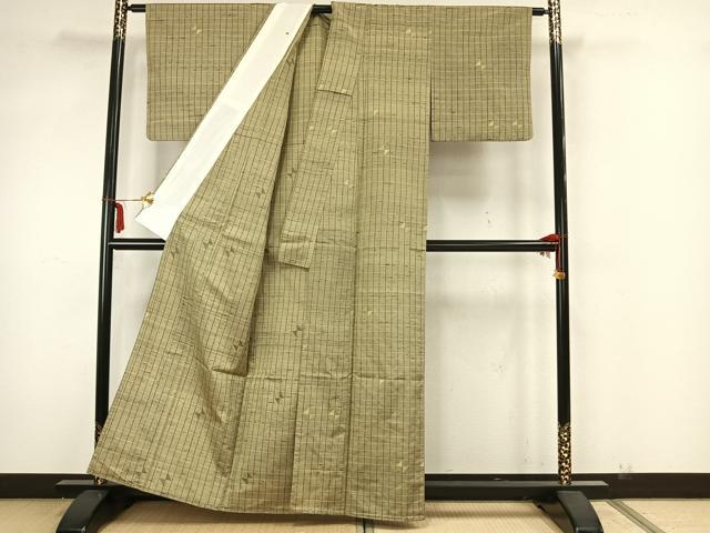 平和屋着物▽上質な紬 単衣 格子 正絹 逸品 AAAZ1604fy