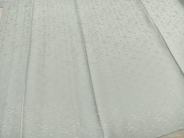 平和屋着物▽色無地 単衣 亀甲松地紋 月白色 洗える着物 AAAZ1607fy