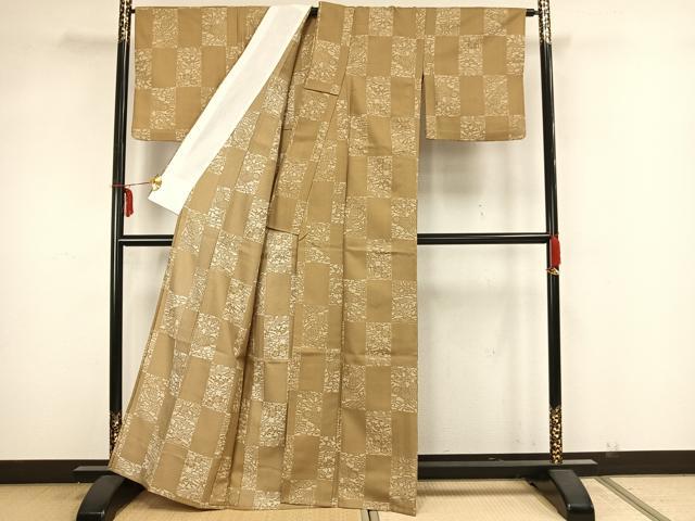 平和屋着物▽小紋 単衣 市松文様 洗える着物 AAAZ1609fy
