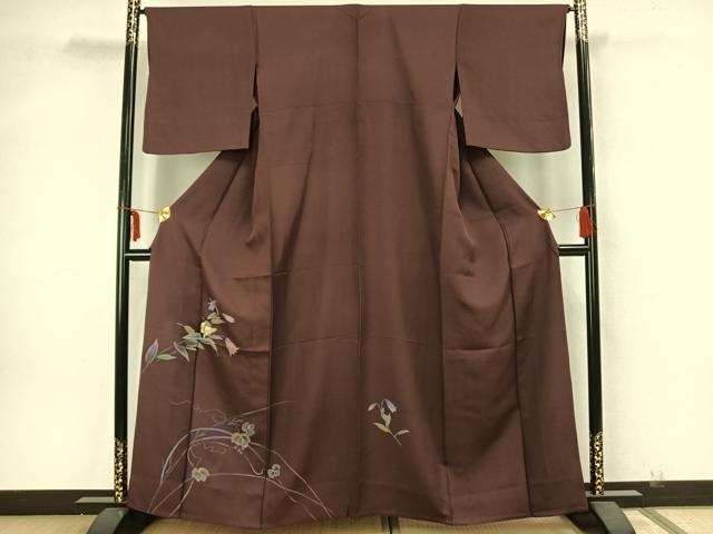 平和屋着物▽訪問着 単衣 草花文 正絹 逸品 AAAZ1613fy